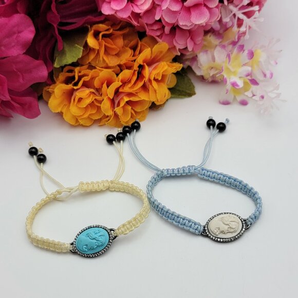 Amedeo Stone Carved Cameo Adjustable Cord Bracelet Multicolor Set Of Two OS - Picture 1 of 10